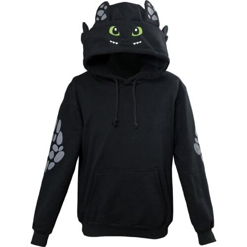 How to Train Your Dragon Hoodie Toothless Cosplay Printed Pullover Sweatshirts Jacket Black Hooded Coat for Adult Kid