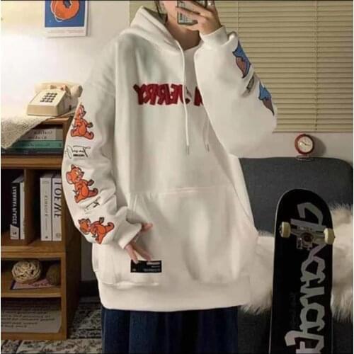 Letter Cartoon Embroidered Kawaii oversized Hoodies for Teens Girls Sweatshirt Women Harajuku Winter Tops New Casual Streetwear
