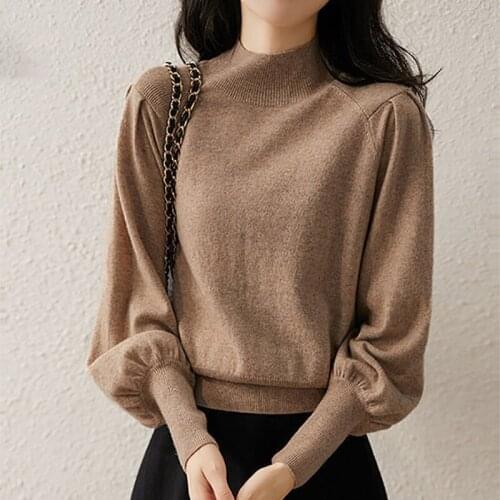 Knitting big lantern sweater Women Fashion vintage solid big Size Pullover female 2021 new elegant blue loose Korean spring tops