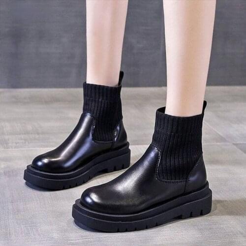 2021 new womens PU leather ankle boots non-slip elastic autumn womens shoes motorcycle Botas