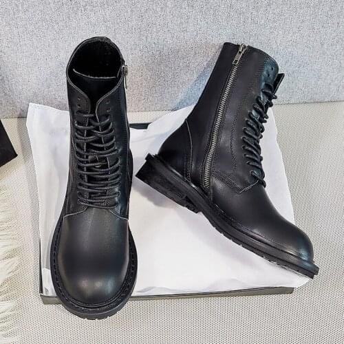 2021 Winter Single Boots Female Martin Boots Genuine Leather Mid-tube Knight British Style Short Boots