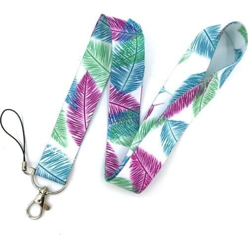 10pcs Purple Pink Blue Feathers Leaves Lanyard Key Phone Holder Funny Neck Strap Keyring ID Card DIY Animal webbings ribbons