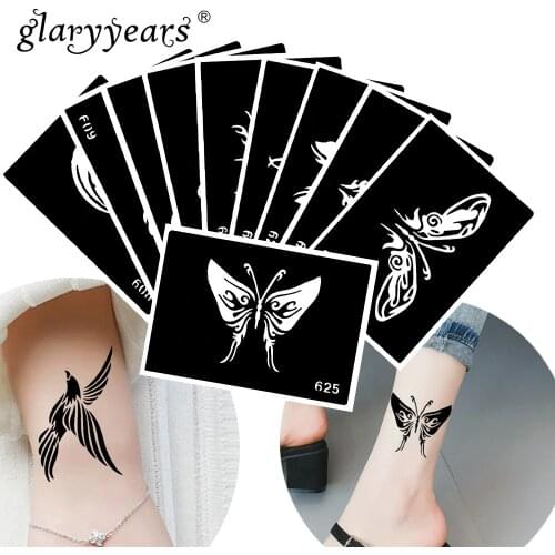 10 Pieces/Set Henna Tattoo Stencil Birds Pattern Paste Drawing Body Art Tattoo Stencil Sexy Product Waterproof 2019 HN#16