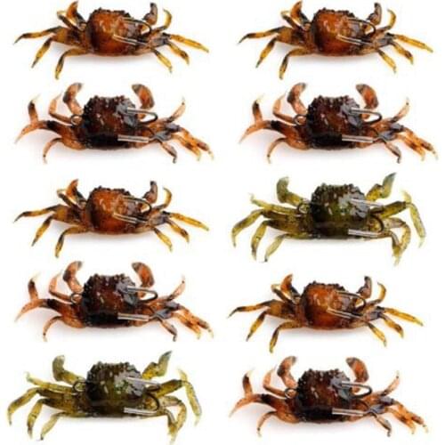 10 Pcs Crab Bait, 3D Simulation Crab Soft Bait with Pointed Hook, Sea Fish Bait Buckle, Sea Fish Fishing Tackle Tools