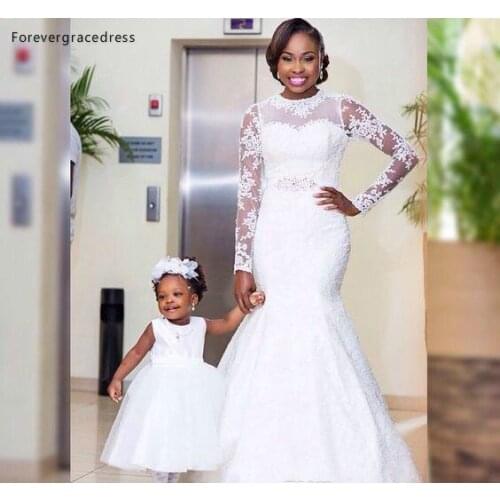 2019 Romantic Lace White Mermaid Wedding Dress New Arrival Long Sleeves Sweep Train Garden Bridal Gown Custom Made Plus Size