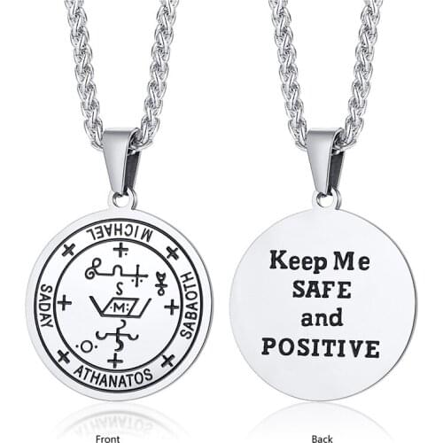 2021 European And American Style Titanium Steel Double-sided Corrosion Archangel Solomon Amulet Pendant Necklace For Men