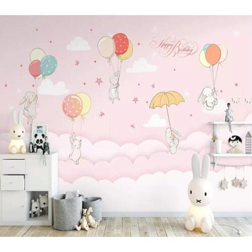 Milofi custom 3D wallpaper mural hand-painted small fresh cloud rabbit childrens room background wall decoration wallpaper mura
