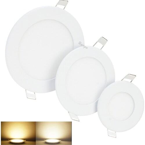 6W 9W Round LED Panel Light Recessed Kitchen Bathroom Ceiling Lamp Dimmable 110V 220V LED Downlight Warm White Cool White Lamps