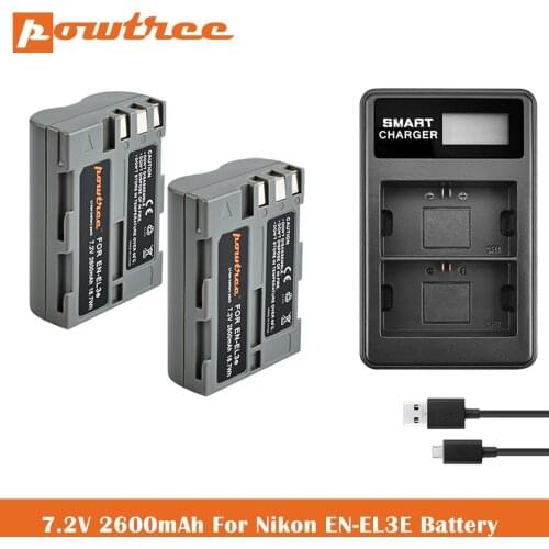 2600mAh EN-EL3E Battery+LCD Dual Charger For Nikon D700, D300S, D300, D200, D100, D90, D80, D70, D70s, D50 Digital SLR Camera L5