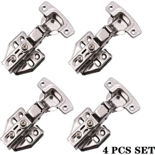 Stainless Steel Hydraulic Cabinet Door Hinges Damper Spring Mute Door Hinge Cupboard Hardware Accessories 4 Pcs/Set