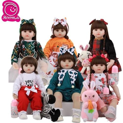 Hoomai 60CM Promotion Reborn Babies Doll Cloth Body Lovely Long Hair Girl Dolls For Childrens day Xmas Gift Best Playmates