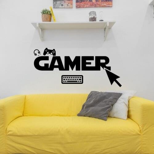 Gamer Word Text Keyboard And Controller Sticker Wall Art Game Sticker For Home Living Room And Game Room Decoration A002834