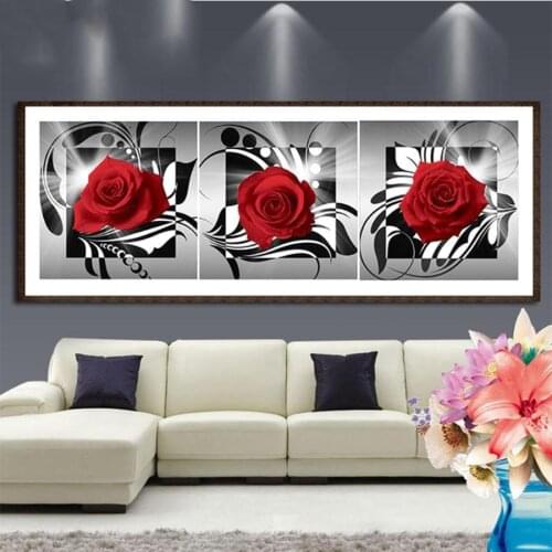 3pcs Red Rose 5D DIY Full round square Drill Diamond Painting Combination Kits Diamond Embroidery Painting Wall Art A882