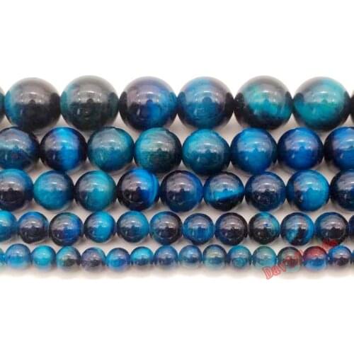 Natural Stone Blue Zircon Tiger Eye Round Beads 4 6 8 10 12 MM DIY bracelet Necklace For Jewelry Making Wholesale