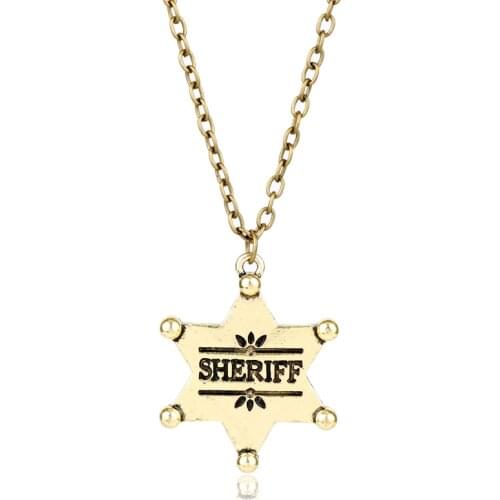 MQCHUN New Vintage Jewelry Western Texas Sheriff Ranger Cop Star Badge Rodeo Sheriff Necklace Men Women Gift -30