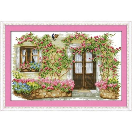 Rose cabin cross stitch kit landscape18ct 14ct 11ct count printed canvas stitching embroidery DIY handmade needlework