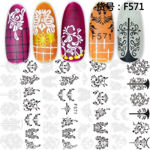 Black-White Flower adhesive 3d nail sticker foil nails art decoration cute cartoon designs nail decals manicure supplies tool