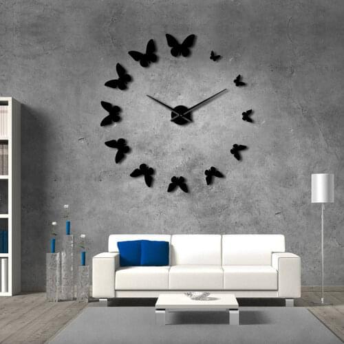 3D Decorative Mirror Wall Time Clock Nature Fly Butterflies Modern Luxury DIY Large Wall Clock Frameless Wall Watch Clock
