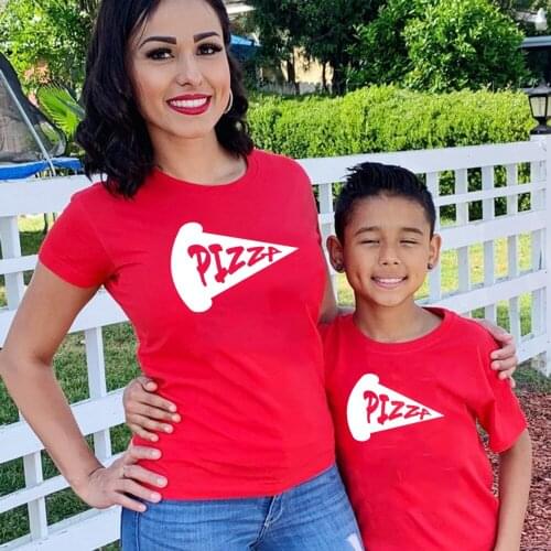 Mom and Me Matching Pizza T Shirts Family Outfit Clothes Summer Short Sleeve Casual T Shirt Mother and Daughter Son Tee Shirt
