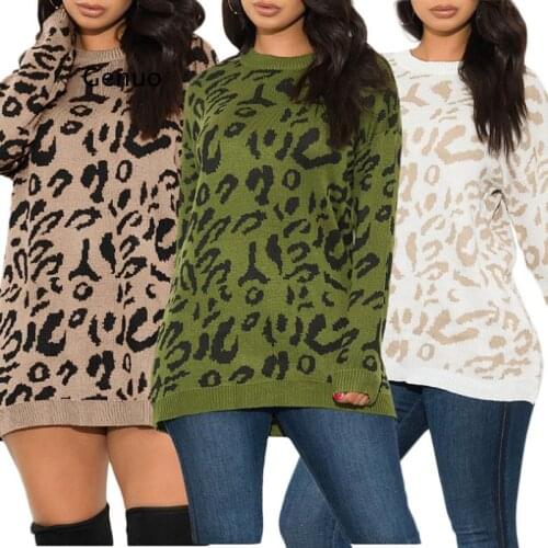 Autumn Winter Clothing Ladies Long Sweater Fashion Womens Loose Pullovers and Sweaters Leopard Print Knitted Sweater