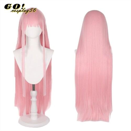 DARLING in the FRANXX Code 02 Cosplay Wig Zero Two 100cm Long Straight Pink Synthetic Hair for Adult Role Play