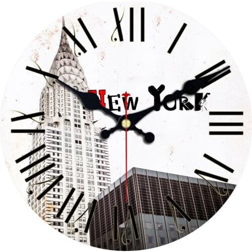 Shabby Chic,New York Scenery Wall Clocks,Vintage Wall Clock,Wall Watches Home Decor,Silent Clock