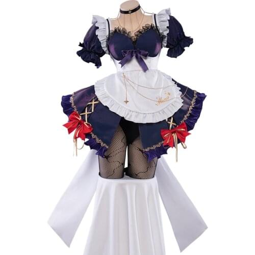 Pre-sale: Game Genshin Impact Mona Cosplay Costumes Anime Maid Dress Halloween Woman Pantyhose Headwear Accessories Set Lolita