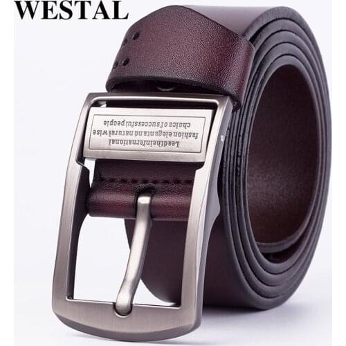WESTAL Mens Cowhide Genuine Leather Belts Luxury Design Buckle Belt Male Men Pin Buckle Jeans Waist Belt Elastic Waistband