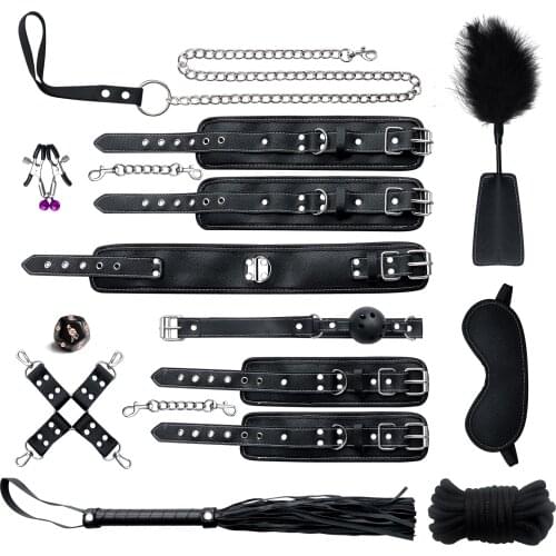 Sexy nylon BDSM Kits Plush Sex Bondage Set Handcuffs Sex Games Whip Gag Nipple Clamps Sex Toys For Couples Exotic Accessories
