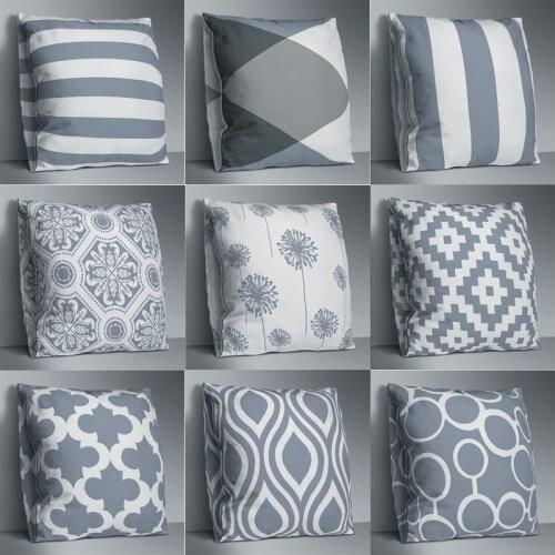 Gray Geometric Printed Pillow Case Cover Square Polyester Pillowcase 45*45cm Decorative Throw Pillow Case Cover for Home