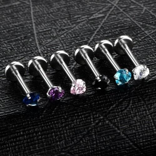 1PC Steel Crystal Labret Rings Lip Piercings Heart Star Cartilage Ear Helix Stud Tragus Barbell Piercings Jewelry Body Piercing
