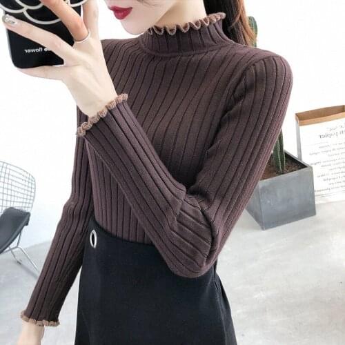 Spring Autumn Thick Pullovers Bottoming Women Sweater Half Turtleneck Slim Body Fix Fashion Layer Full Sleeves