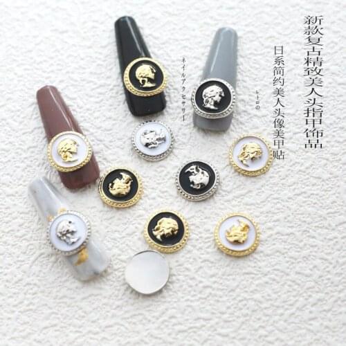 20pcs/Pack Japan Korea New Alloy Nail Art Parts Charms Decals Painting Oil Round Beauty Head DIY Metal Accessories Sticker Tools