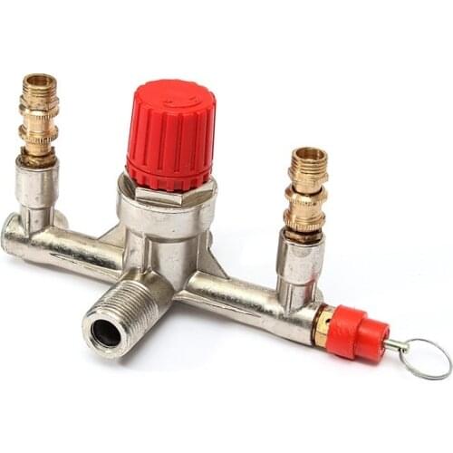Zinc Alloy Air Compressor Double Outlet Tube Pressure Regulator Valve Fitting Parts Durable Quality