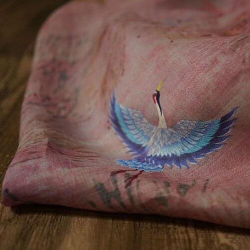 High quality ramie sewing Beautiful Auspicious bird print patchwork High end dress cheongsam fabric