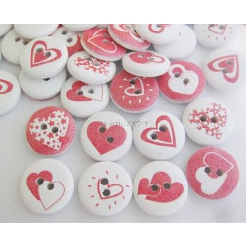 WBNAOO Printed wood round buttons for crafting assorted 200pcs 15mm&3/5" Love buttons sewing supplies