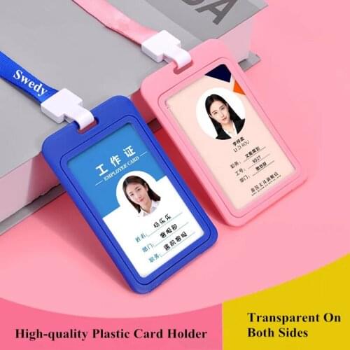 Colorful Employee Plastic ID Card Holder Name Tag Lanyard Neck Strap Staff Work Card Office Stationery Supplies