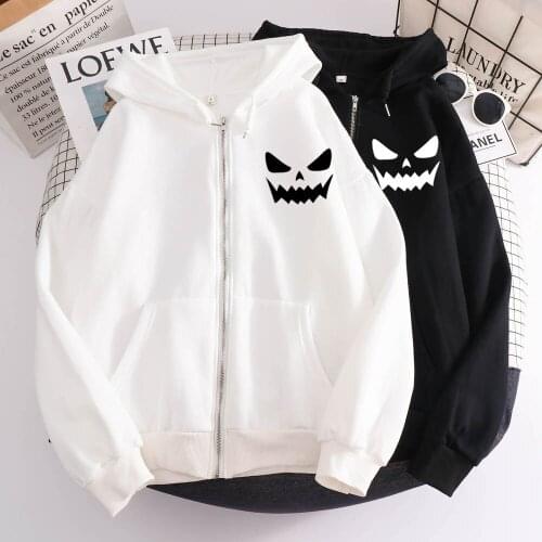 Zipper Hoodie Women Cotton Punk Sweatshirts Long Sleeve Hooded Sweatshirt Female Harajuku Ulzzang Streetwear Christmas Pumpkin