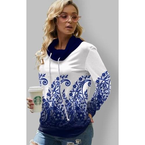 Girl age season women jerseys woman splicing printing turtle neck top draw string turtleneck fleece pullover tunic with long sle