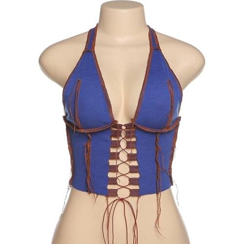 Women’s Corset Tops V-Neck Hollow Out Sexy Street Backless Knitting Halter Sleeveless Club Party Tank Tops For Girl