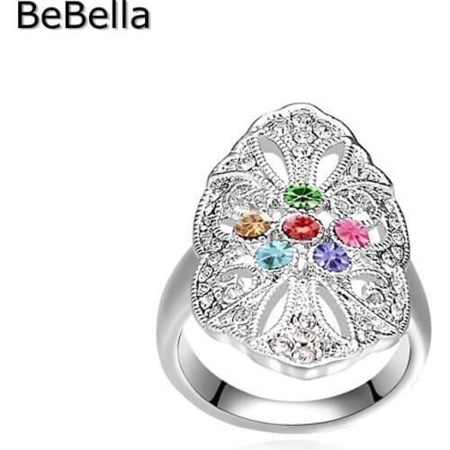 BeBella new style flower crystal woman finger ring for party made with genuine Czech crystal for girls Christmas gift