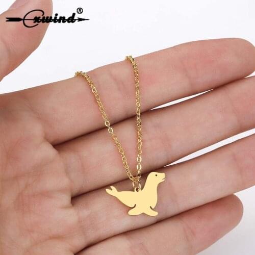 Cxwind Lovely Sea Animal Necklace Ocean Arctic Sea Lion Design Jewelry Walrus Necklaces Sea Lion Charm Pendant For Women Collar