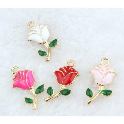 10pcs Korean Enamel Rose flower Accessories Charm Rose flower DIY Metal Bracelet Necklace Jewelry Rose flower Findings XL505