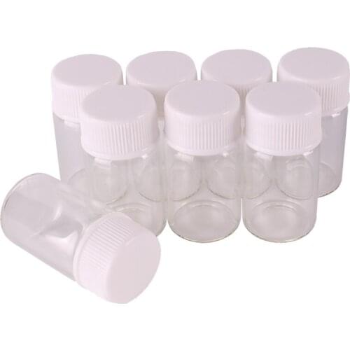 100pcs 22*40mm 7ml Transparent Glass perfume Spice Bottles with White Plastic Screw lid Tiny Jar Vials DIY Craft