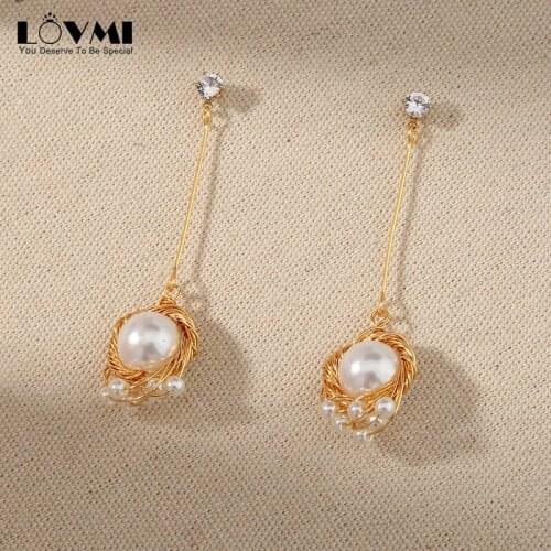 2021 Fashion 925 Sliver Womens Pearl Earrings Flower Round Shape Long Hoop Dangle Earring for Wedding Party Wholesales