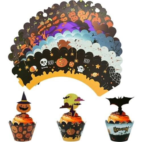 24/32Pcs Halloween Decoration Cupcake Wrappers Witch Pumpkin Spider Web Cupcake Toppers For Halloween Party DIY Baking Cake Cups
