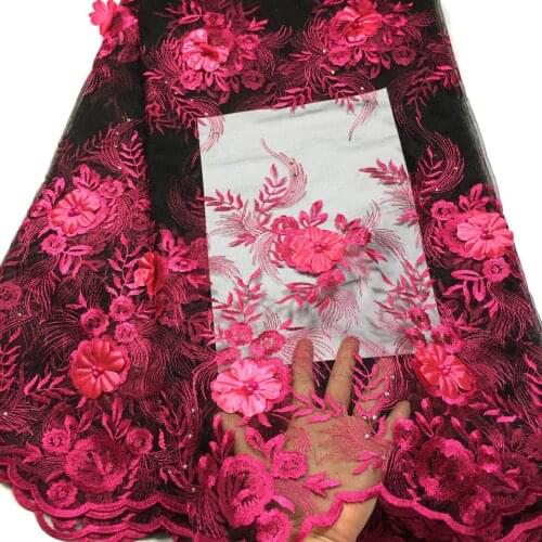 3D Lace Fabric 2021 High Quality African French Swiss Lace Fabric With 3D Flower,Stones&Beads For Nigerian Wedding Dress M3158