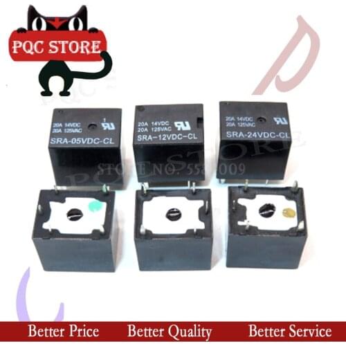 5PCS 5V 12V 24V 20A DC Power Relay SRA-05VDC-CL SRA-12VDC-CL SRA-24VDC-CL 5Pin PCB Type In stock Black Automobile relay