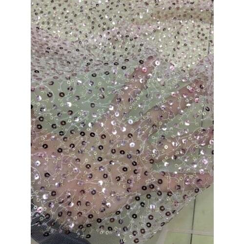 5yards/pc) High quality French net lace fabric glass beads and sequins embroidered tulle lace fabric for party dress FSQX17