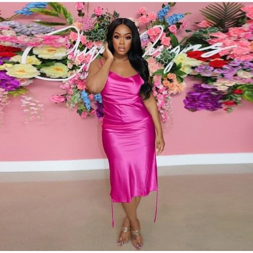 Satin Spaghetti Strap Elegant Party Club Dress Women Sexy Ruched Drawstring Bandage Dress Summer Solid Backless Skinny Dresses